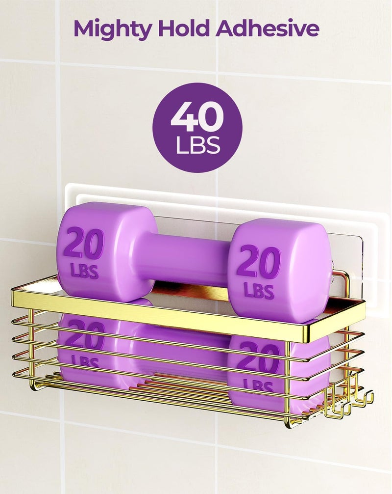 ODesign Shower Caddy 3 Pack SUS304 Stainless Steel-No Drilling-Shower Bathroom Shelves Rack,Rustproof Wall Mounted,Adhesive Shower Shelf Basket Organizer-Golden - Image 3